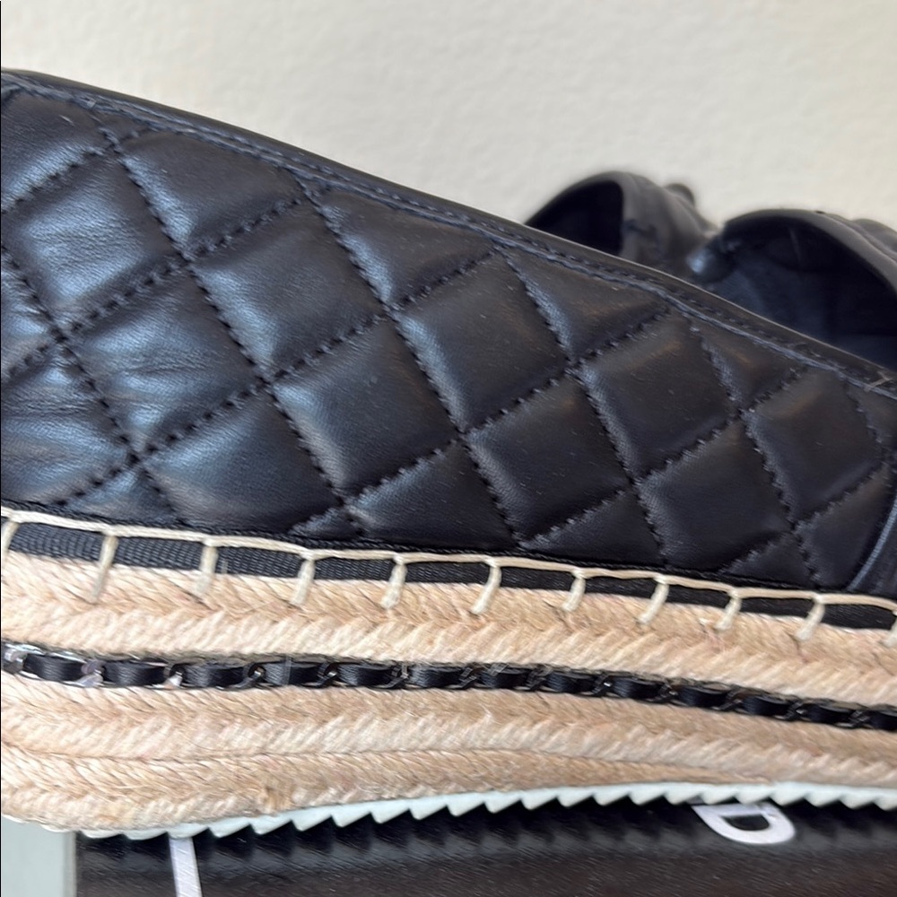 ⚜️Karl Lagerfeld Black Quilted Studded Espadrille Platform Flats - Picture 4 of 7
